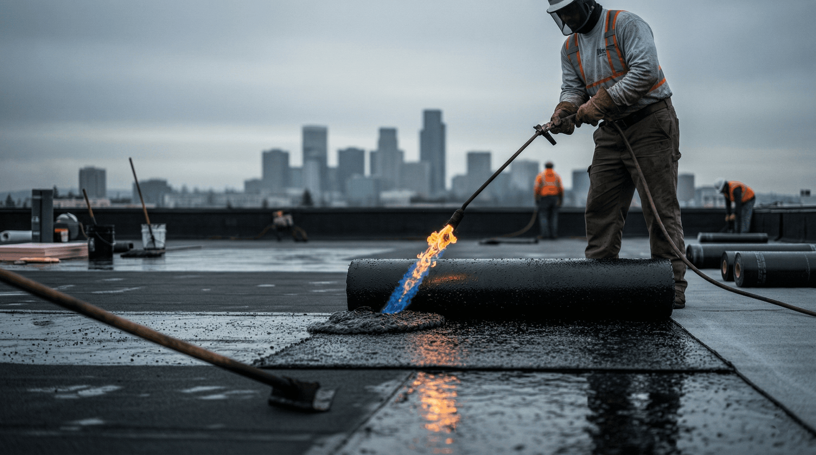How to get commercial roofing leads — commercial roofing crew on a flat roof representing the lead generation methods covered in this guide